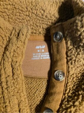 aerie women’s Tan Sherpa Cardigan with Button Front